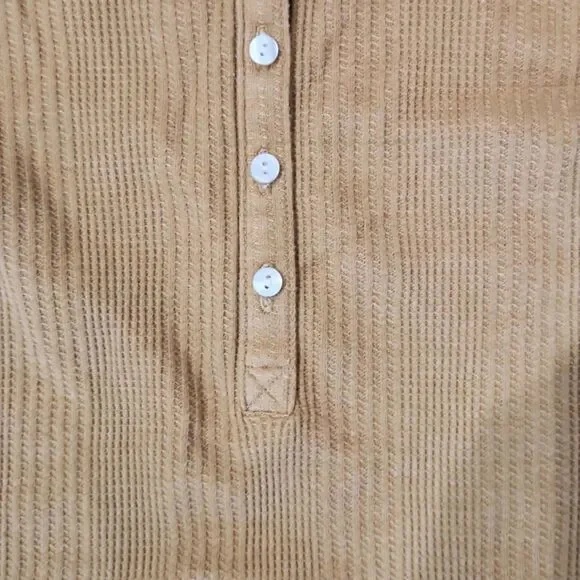 Aerie Wow! Waffle Long Sleeve Henley T-Shirt, Honey, Size S - Picture 8 of 11